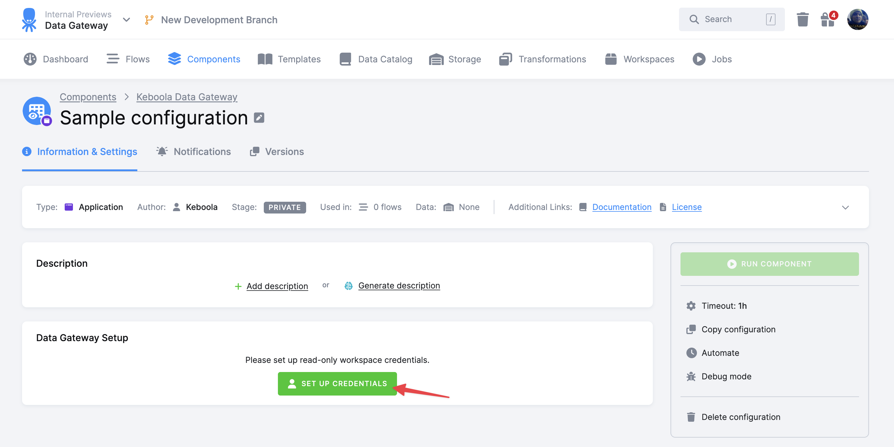Screenshot - Set Up Credentials