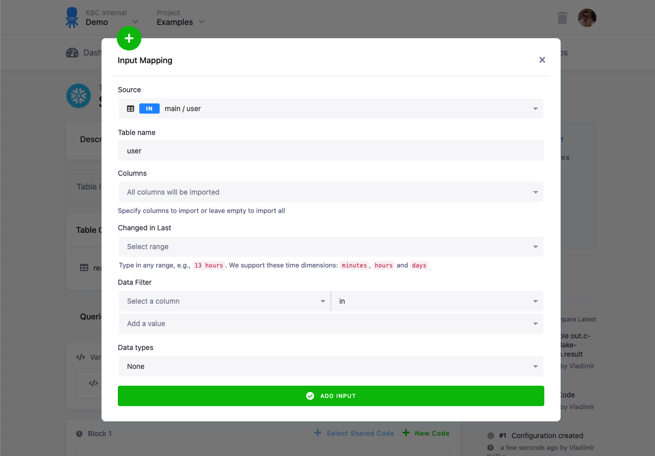Table Input mapping